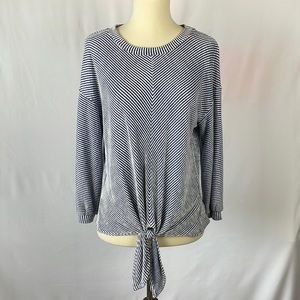 W5 Super Soft! Blue/Gray and White Diagonal Striped Front Tie Top - Size Small